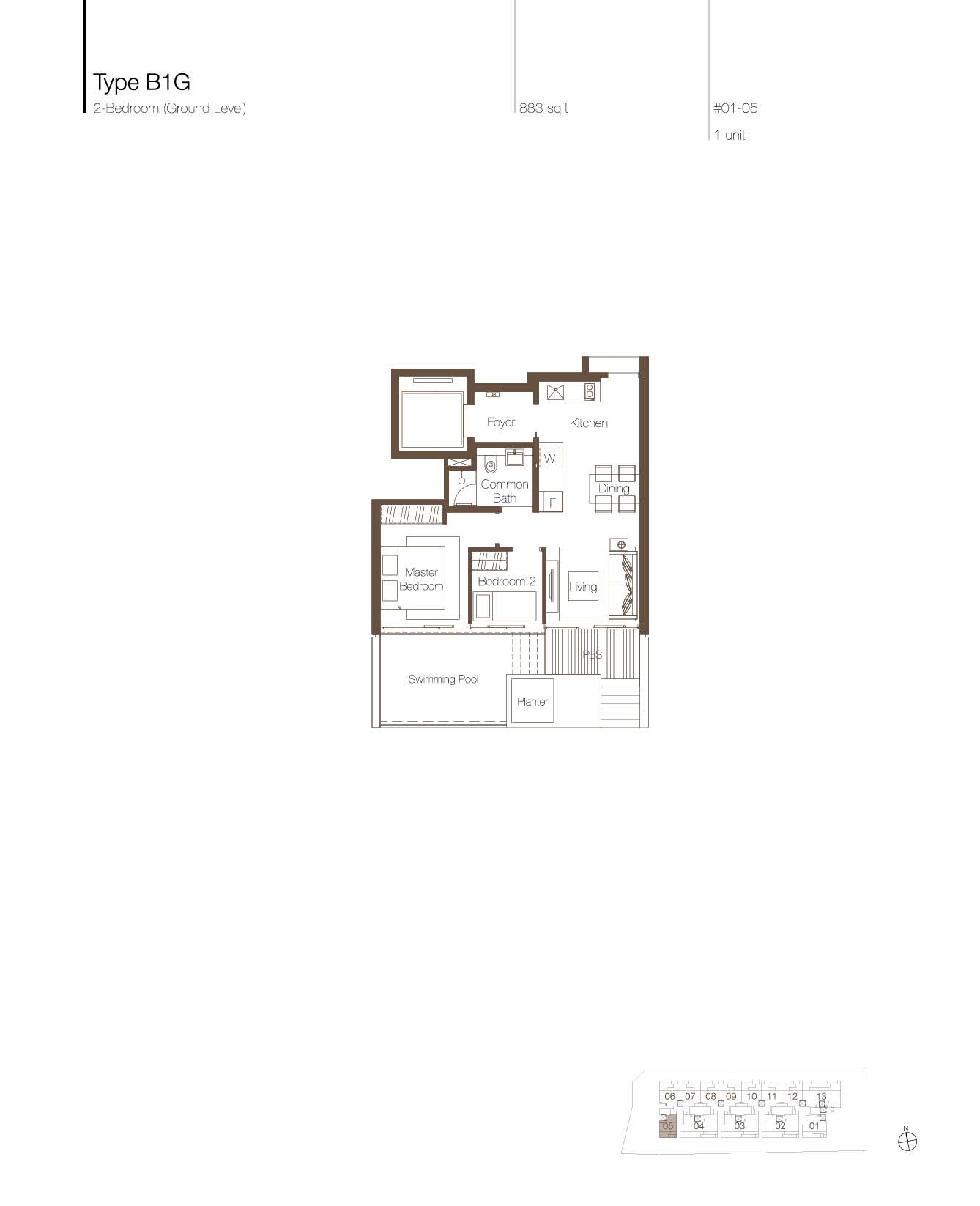 Cluny Park Residence 2 Bedroom PES Type B1G Floor Plan