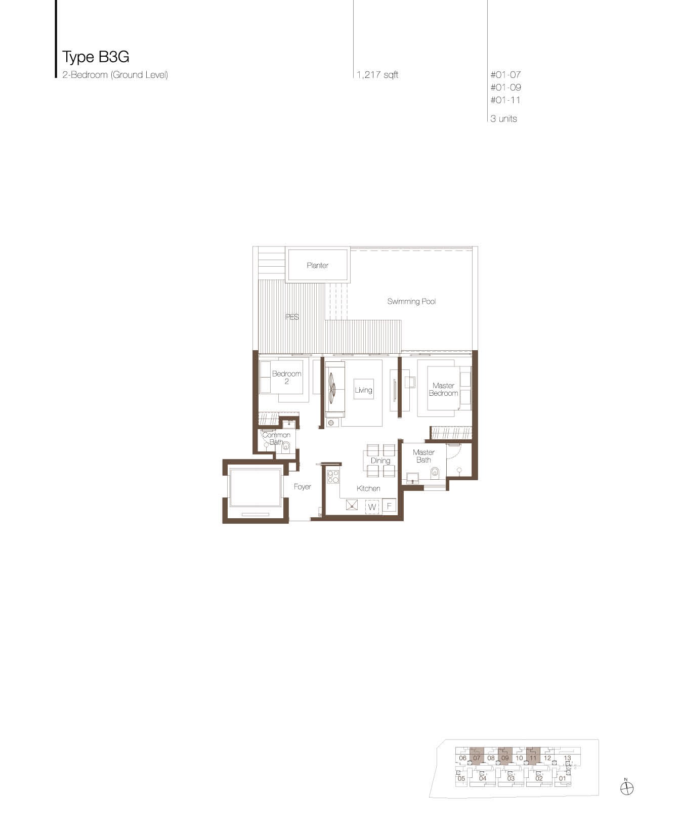 Cluny Park Residence 2 Bedroom PES Type B3G Floor Plan